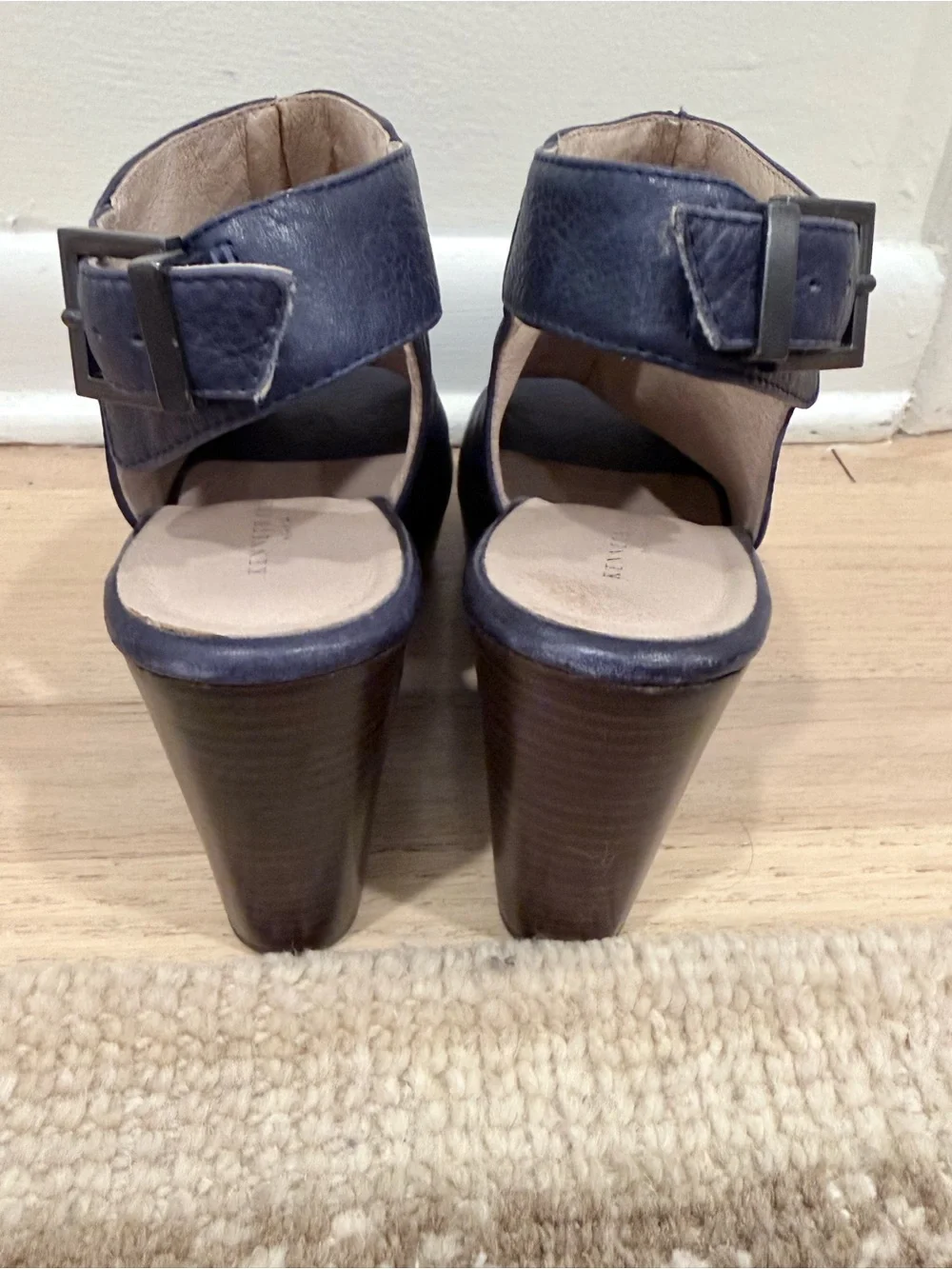 Kenneth Cole Navy Blue Leather Slingback Wedge